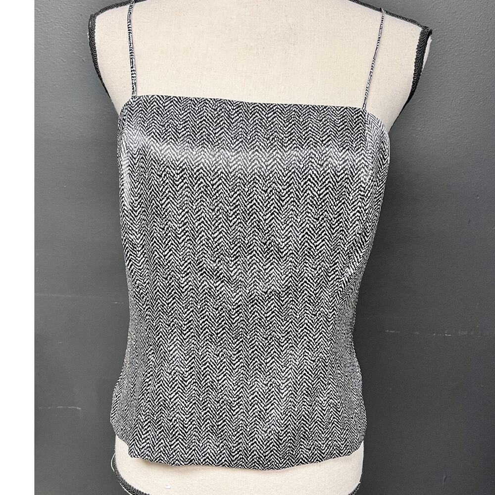 women's sz 9/10 black white abstract chevron satin spaghetti strap camisole